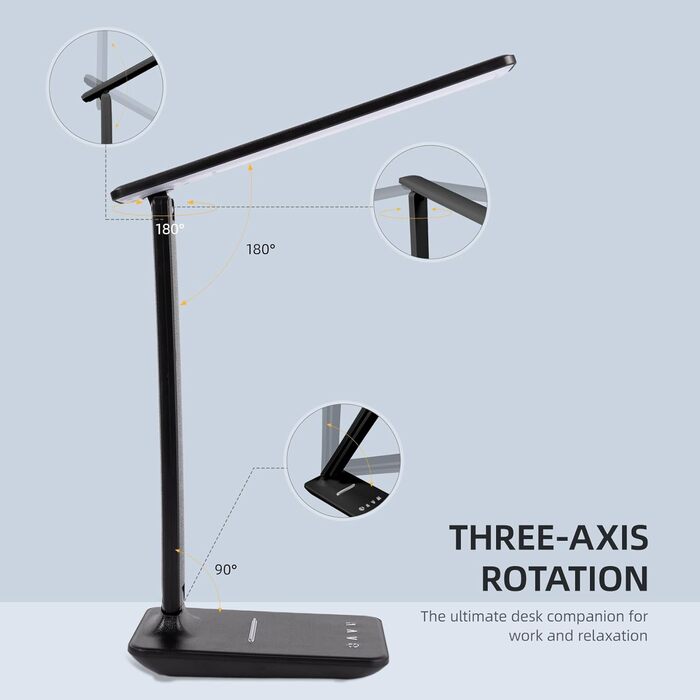 LED лампа настільна диммерна з USB, 5 кольорів та 5 рівнів яскравості, торчкова панель для читання, дитяча, для спальні, офісу, чорна