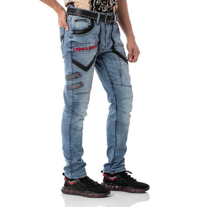 Чоловічі джинси Cipo & Baxx Destroyed, блакитні, 38W/32L | Модні рвані джинси в стилі biker