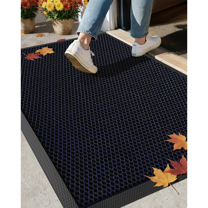 Килимок для дому та вулиці COLOR&GEOMETRY 76x43 см, грязестійкий, антиковзаючий, легко миється, для входу, сірий (80x120 см, синій)