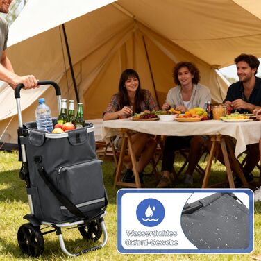 Складаний візок для покупок Sekey 60L з алюмінію, 3-в-1, з кулерним та відділенням для напоїв, для покупок та кемпінгу (сірий)