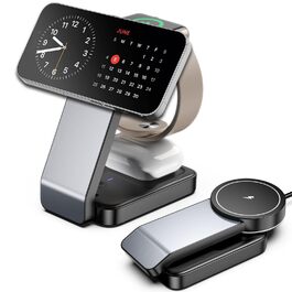 Бездротовий зарядний пристрій MagSafe 3-в-1 15W для iPhone 16/15/14 Pro Max, Apple Watch (iWatch 10/SE/9) та AirPods Pro - Чорний