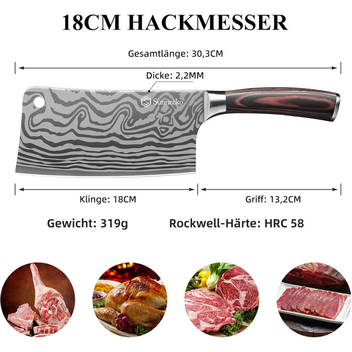 Японський ніж Sunnecko Santoku 17 см - професійний кухонний ніж для приготування їжі, універсальний ніж шеф-кухаря