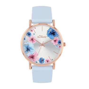 Годинник наручний s.Oliver для жінок, кварцовий, аналоговий, з силіконовим ремінцем, водостійкий 3 bar, у подарунковій коробці (світло-блакитний)
