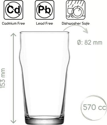 LAV Premium Pint Beer Glasses, 6-Piece Set, 570ml, 100% LEAD-FREE Pint Glasses, Craft Beer Glasses Set, Beer Glass, Beer Glasses, Bier Glas, Bierglaeser, Water Glasses, Long Drink Glasses, Juice Glasses