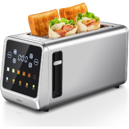 Тостер з нержавіючої сталі з сенсорним екраном та функцією пам'яті, 4-х слайсова модель з 6 рівнями підсмажування та 5 режимами для хліба, функціями розморожування та підігріву, технологією Single Slot