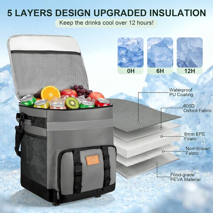 Термосумка-холодильник 35л з колесами, велика, складніша, для пікніків, кемпінгу, пляжу та BBQ, вологостійка