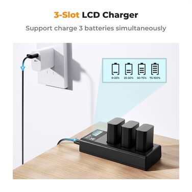 Акумулятор K&F Concept NP-FW50 1100mAh (3 шт.) з трьохслотним LCD зарядним пристроєм для Sony ZV-E10, Alpha A6000, A6300, A6400, A6500, A5000, A5100, a7, a7II, a7R, a7RII, a7S, a7SII