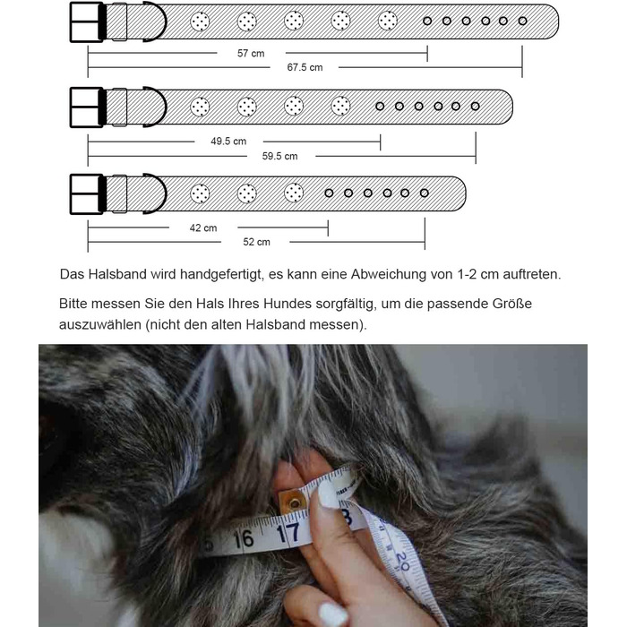 Leather Dog Collar, 5 cm Wide Robust Genuine Leather Collar, Handcrafted, Soft and Luxurious, Eye-Catching Best Choice for Large and Medium Dog Breeds 57-67.5 cm