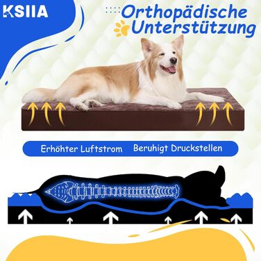 KSIIA Orthopedic Dog Bed for Large Dogs, XL Washable Dog Cushion Fluffy Dog Mat Dog Mattress with Removable Cover in 105x70x8cm (L 120 x W 75 x H 9 cm, Praline)