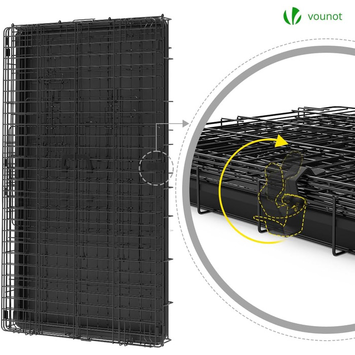 Клітка для собак VOUNOT, розкладний вольєр з кришкою, переноска для собак в авто, з подвійними дверцятами, 2 ручки для перенесення та знімний піддон, XXL 122x75x81 см, чорний. Розміри: 107x70x78 см (з кришкою), 122x75x81 см (без кришки)