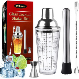Stainless Steel Cocktail Mix Set - 14 Piece Bartender Kit with Bamboo Stand - Professional Cocktail Shaker Set - Perfect Gift