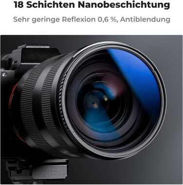 Поляризаційний фільтр K&F Concept 58mm CPL з багатошаровим покриттям для об'єктивів фото- та відеокамер, стрічка для фіксації кришки об'єктива, універсальна кришка об'єктива (Nano-Klear)