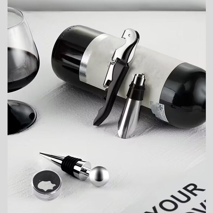 Набір сомельє: штопор, пробка, виливка, кришки для пляшок - 4 в 1