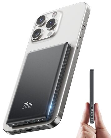 Powerbank Ntaanoo MagSafe з індукційним заряджанням 20W, 5000mAh, чорний - для iPhone 17/16/15/14/13/12