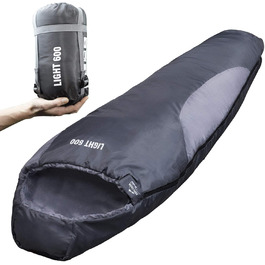 Сплячий мішок Explorer Light 600 - ультралегкий, 210x75x50 см, для кемпінгу та трекінгу, -2°C до +14°C, сірий/світло-сірий