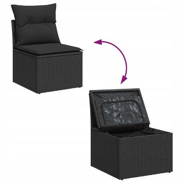 Садовий комплект: кутовий диван зі столиком та пуфами, чорний поліротанг