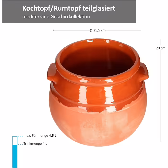 MamboCat Casserole Pot with Lid | One-Pot Meal | 4.5 Liters | Mediterranean | Unique Handmade | Partially Glazed | Antique/Vintage | Medieval | Viking