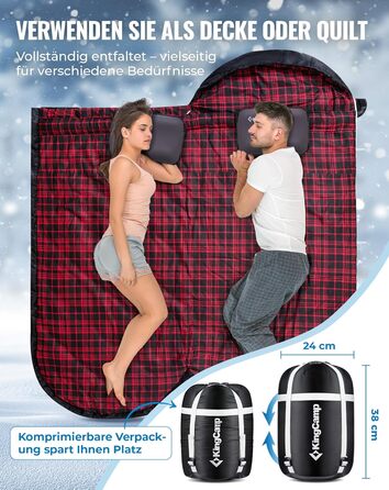 KingCamp XXL 3-Season Sleeping Bag - Oversized for Adults | Camping, Backpacking, Hiking, Travel - Lightweight & Classic Black