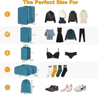 Органайзер для валізи, набір Packtaschen, Packing Cubes, 8 шт. (Білий, Синій)