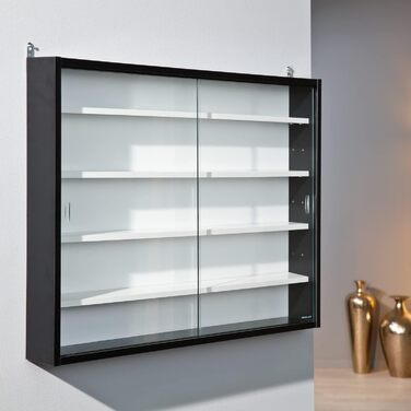 Inter Link - Collector's Cabinets - Hanging Display Cabinet - Wall Shelf - Glass Cabinet - Wall Display Cabinet - Hanging Shelf - Showcase - MDF - Black/White (80x60x9.5 cm) Collecty Black Black, White