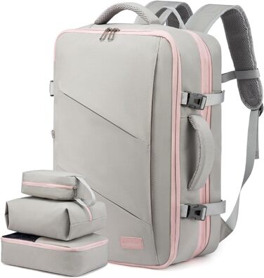 Рюкзак LOVEVOOK 30-40L для ручної поклажі, розширюваний, для ноутбука 17 дюймів, антикрадійний, чорний (17,3 дюйми, рожево-сірий)
