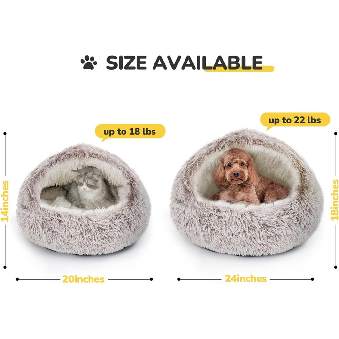 CATISM Cat Bed Washable Cat Sleeping Place for Cats Plush Pet Cat Head Pillow Cat Cushion Fluffy Kitten Puppy Snuggle Bed Pet Bed (Coffee - XL(60cm))