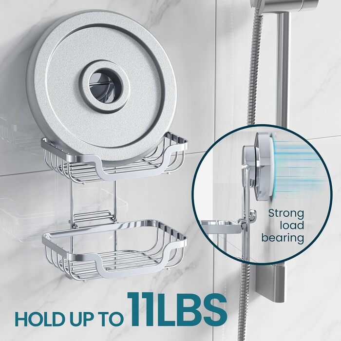 TAILI Shower Soap Dish with Drain and Hook, MAX Holds 5 KG, Stainless Steel Soap Dishes No Drilling Required, Bathroom Soap Holder Wall Mount, Double Soap Holder with Suction Cup, Sponge Holder, Silver