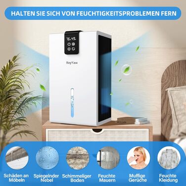 Електричний осушувач повітря, тихий, 2700 мл з LED дисплеєм, автоматичне відтанення, режим сну, проти вологи та плісняви, для спальні/ванної кімнати, білий