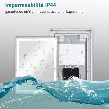Дзеркало для ванної кімнати YU YUSING з підсвічуванням 60x80 см, антизапітніння, 3 кольори світла, регулювання яскравості, LED, годинник, IP44, металевий каркас, вертикальне, срібне