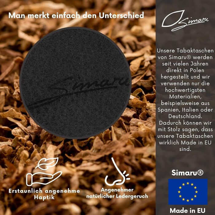 SIMARU Leather Tobacco Pouch for 30g Tobacco Bag, Roller Pouch Made of Genuine Leather with Filter Compartment & Rolling Paper Holder (Black)