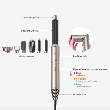 Фен-щітка 6 в 1 Airstyler: стайлер для волосся, локони, випрямлення, термощітка, чорний, з насадкою-дифузором