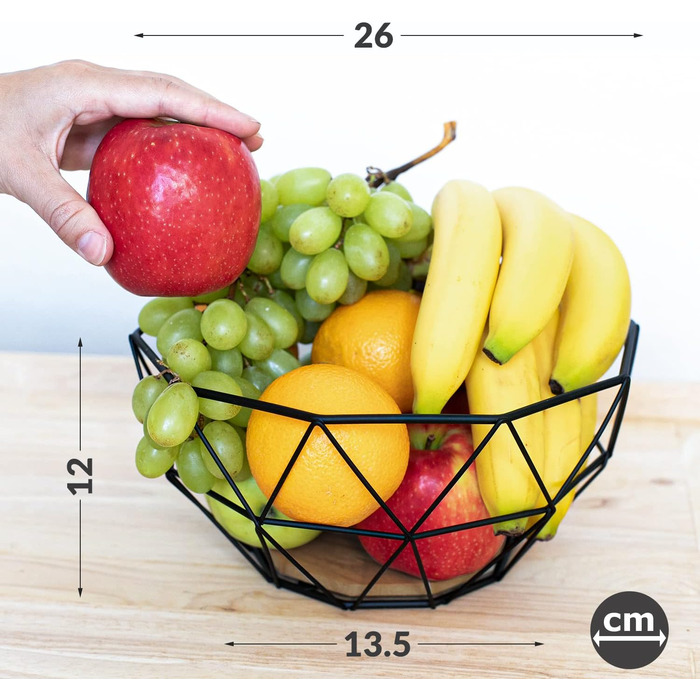 Металева фруктова ваза Chefarone - декоративний фруктовий кошик вінтаж чорного кольору (26x26x12 см)