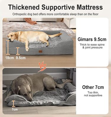 Gimars 9.5 inch Orthopedic Dog Bed for Extra Large Dogs, XL Dog Bed with Bolster & 28D Egg Crate Mattress, Waterproof Cover, Washable Plush Cover, Dog Sofa for Arthritic Dogs - half round (Rectangular, (9.5 inch Mattress) L 104 x W 81 x H 18 cm)