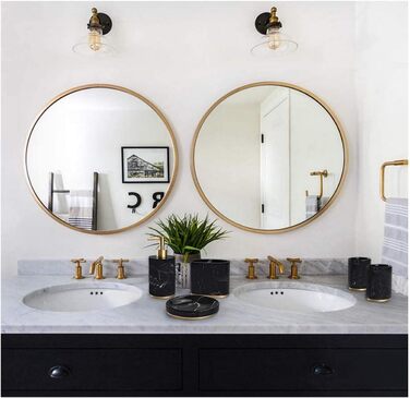 Набір аксесуарів для ванної кімнати 5 шт. з нержавіючої сталі, імітація мармуру, включає дозатор для мила, стакан для зубної пасти, мильниця, тримач для зубних щіток, набір для ванної кімнати, білий/чорний (білий + золото)