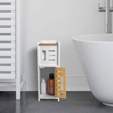 PVC Toilet Paper Holder with Brush - 2-in-1 Bathroom Organizer - White (39cm)