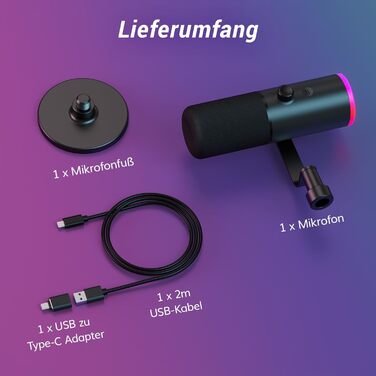 Професійний геймерський мікрофон TONOR TD510 AIR S+H XLR/USB з шумозаглушенням AI, RGB підсвічуванням, Tap-Mute, чорний