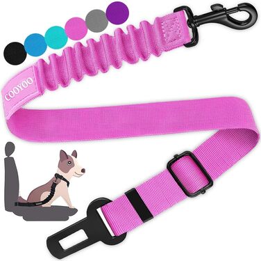 COOYOO Dog Safety Belt - Retractable Dog Car Harness with Elastic Bungee Buffer - Adjustable Nylon Pet Seat Belt for Car - Pink