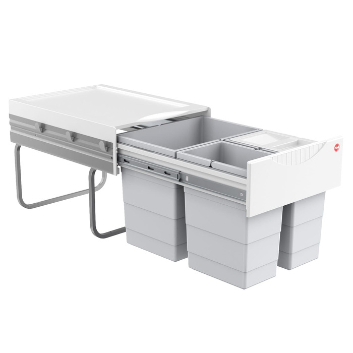 Система сміттєзбірників Hailo Raumspar-Tandem (18 + 2x 8.5 л) для шаф від 40 см з розпашними дверцятами, світло-сірий, 346 x 475 x 336 мм