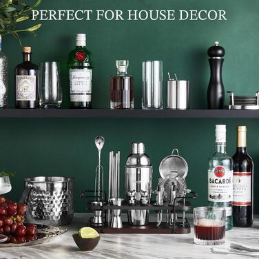 Набір для приготування коктейлів KitessenSU: повний барменський набір з 24 предметів | Шейкер, джиггер, мадлер, аксесуари для дому | Набір для коктейлів