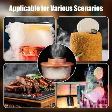 Набір для копчення напоїв Cocktail з 4 смаками, дерев'яні чіпси для віскі, набір для приготування коктейлів, інфузор для бурбона з багаторазовим льодом, Round, чорний