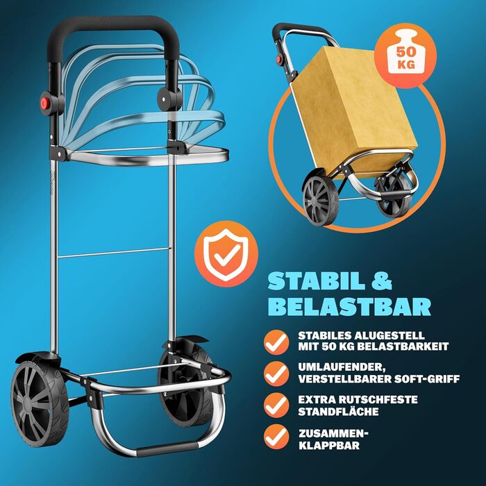 MONZANA® Тріо-тележка для покупок 56л, до 50 кг, складна, знімний мішок, ручний вагончик, допомога у покупках (Сірий)