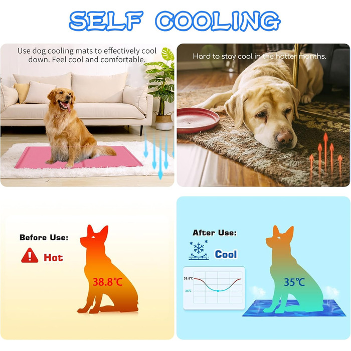 Килимок охолоджуючий для собак та котів, самоохолоджуючий, 50x40 см, з нетоксичним гелем (рожевий)