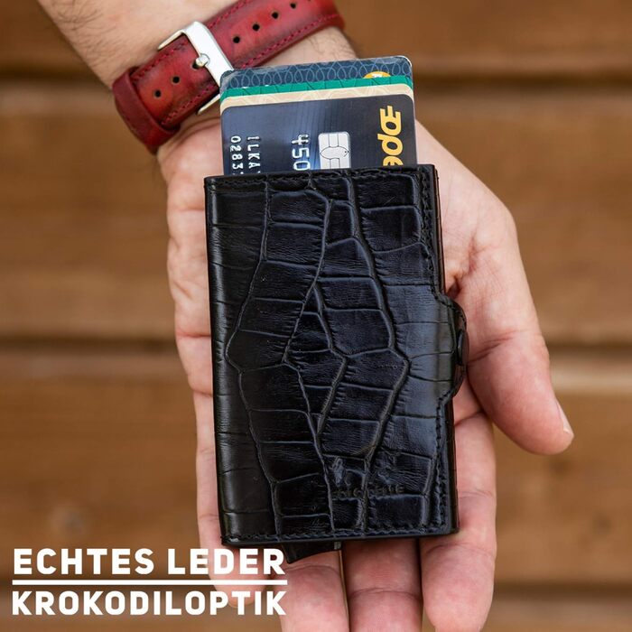 Клатч-органайзер Solo Pelle Mech: шкіряний картхолдер з RFID захистом для 11 карт (Kroko Schwarz)