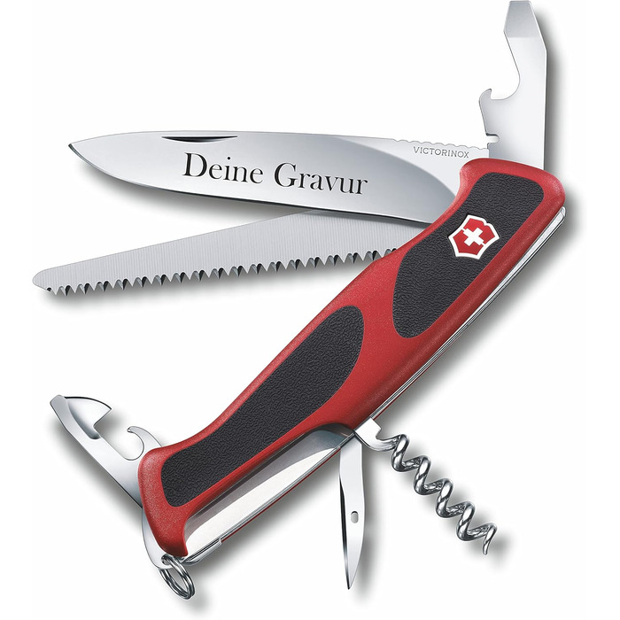 Швейцарський ніж Victorinox RangerGrip 55 з гравіюванням на лезі. Персоналізований ніж з 12 функціями. Подарунок для чоловіків та жінок.