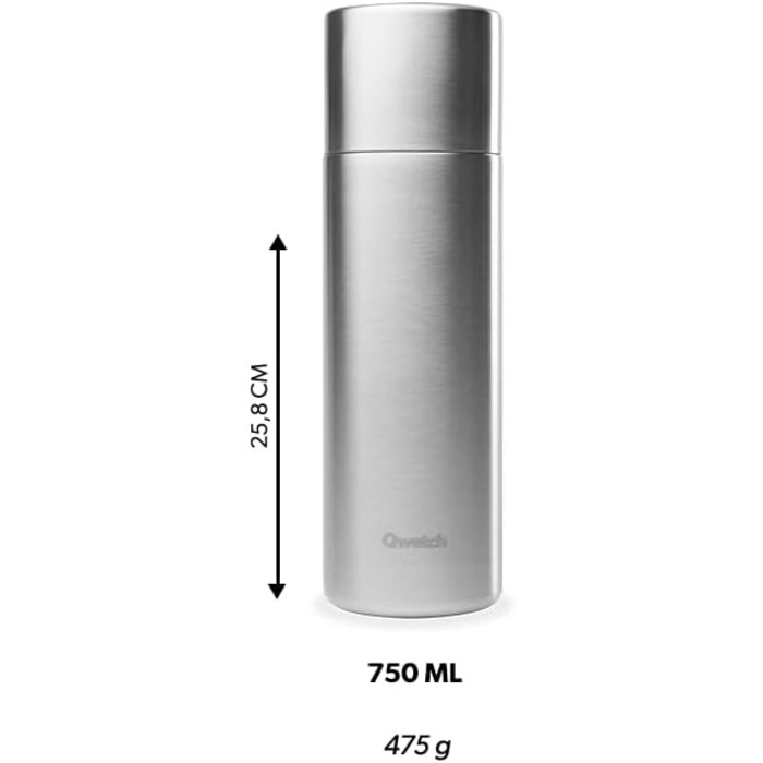 Qwetch Stainless Steel Thermos Flask - 750ml Insulated Bottle & Travel Mug - 24h Cold & 12h Hot - Leakproof, BPA-Free, for Coffee & Tea