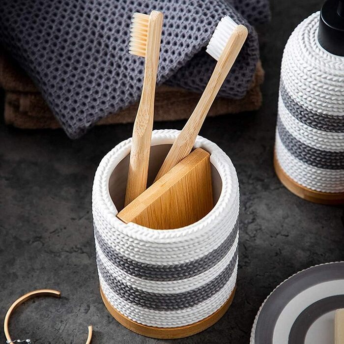 Набір аксесуарів для ванної кімнати з кераміки, 5 предметів: дозатор для мила, тримач для зубних щіток, мильниця, 2 стаканчика для зубних щіток