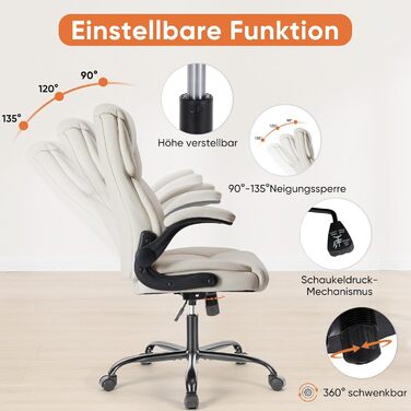 Крісло шеф-кухаря Sweetcrispy з PU шкіри, ергономічне офісне крісло, крісло для комп'ютера з високою спинкою, геймерське крісло для роботи та відпочинку, біле