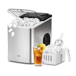 Машина для приготування льоду WIE 1.3L, 9 кубиків за 6 хвилин, тиха, самоочисна, для кухні, офісу, бару, вечірки (срібляста)
