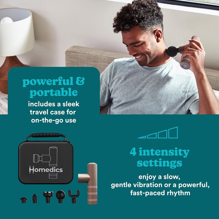 Масажер MyTee Mini Homedics з підігрівом - електричний ручний масажер у кишеньковому форматі з 5 насадками та 4 рівнями вібрації - для розслаблення м'язів, матеріал: мідь