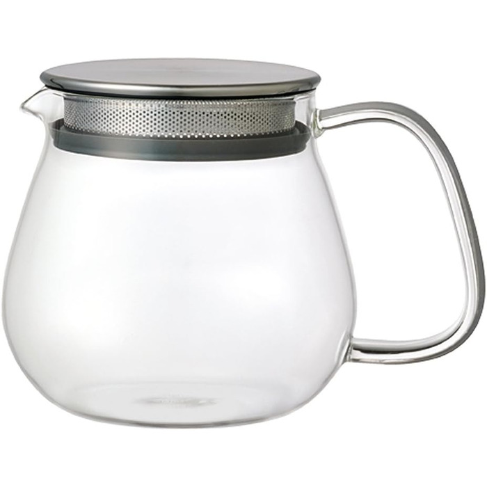 Kinto Unitea One Touch Teapot made of stainless steel, heat-resistant glass teapot with stainless steel infuser in the lid (Japan Import) (460 ml, Transparent)